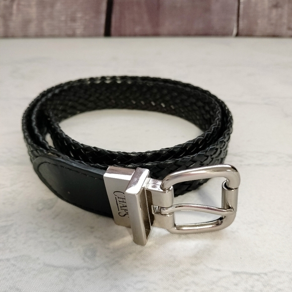 Chaps Women Sz Medium 26-28 Black Braided Silver Buckle 1 1/4" Wide - Picture 1 of 9